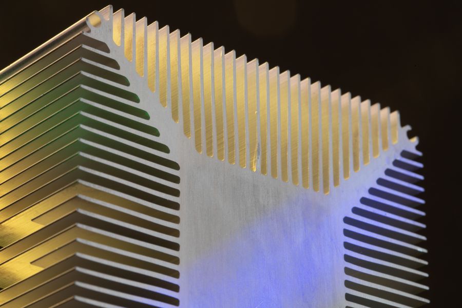 Close-up of aluminium heatsink fins